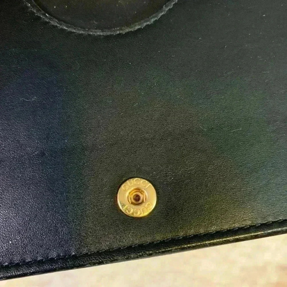 Gucci mini leather chain bag with double G stripe in black and gold. - Picture 10 of 14